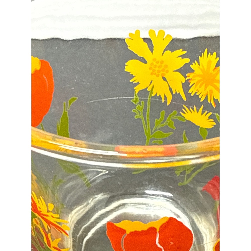 VTG Hazel Atlas Sour Cream/Juice Glass Red Poppies Yellow Daisy Orange Tulips - Picture 7 of 10
